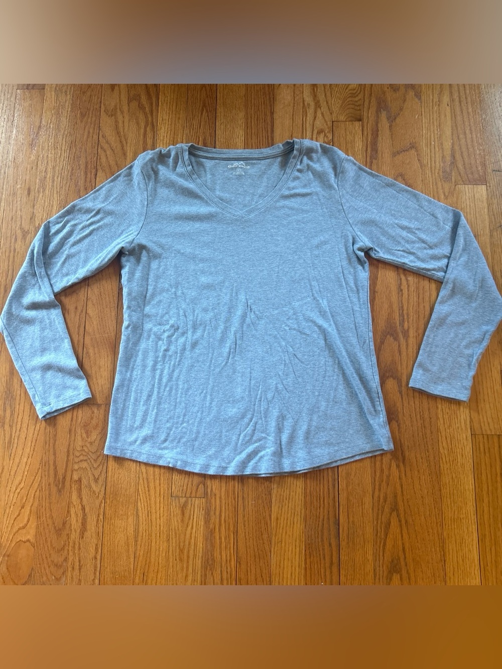 Eddie Bauer Heather Light Blue V-Neck Long Sleeve Tee